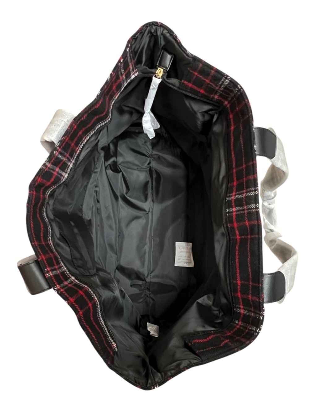 NWT Victoria’s Secret Black Red & Pink Plaid Large Tote Bag - Picture 4 of 6